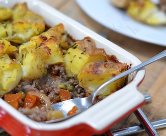 Beef and Vegetable Cottage Pie topped with Rosemary Crushed Potatoes