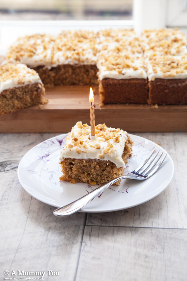 Perfect, simple carrot cake tray bake with cream cheese frosting
