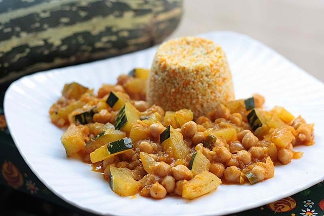 Vegan Marrow Curry served with Tricolour Couscous
