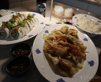 Hemmagjord sushi och dumplings