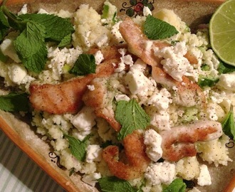 Couscous salade met munt, feta en gegrilde kip