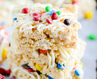 White Chocolate Rice Krispies Treats with M&Ms