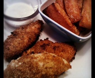 Crispy Ranch Chicken Tenders with Sweet Potato Wedges
