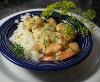 The Hawthornes Collaborate On Lunch.  Salad And Shrimp With a Dijon Dill Cream Sauce.