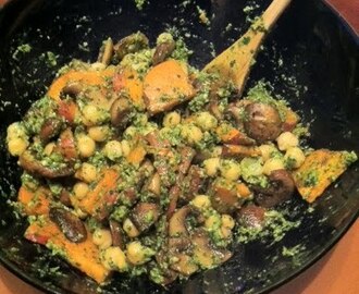 Pesto Sweet Potato Mushroom Chickpea Salad