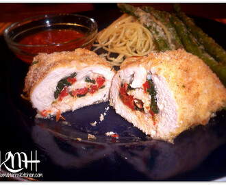 Breaded Chicken Stuffed with Provolone, Sun-Dried Tomatoes and Garlicky Spinach