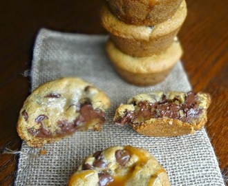 Browned Butter Salted Caramel Chocolate Chip Cookie Cups with Graham Cracker Crusts