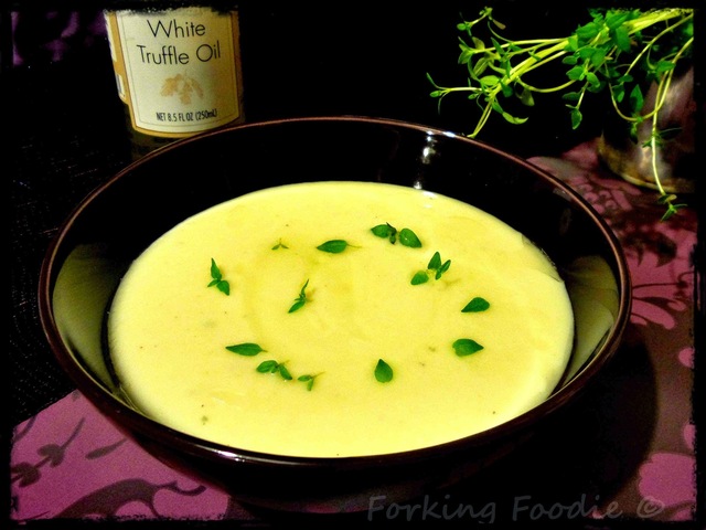 Cream of Celeriac Soup with Fresh Thyme and Truffle Oil (includes Thermomix method)