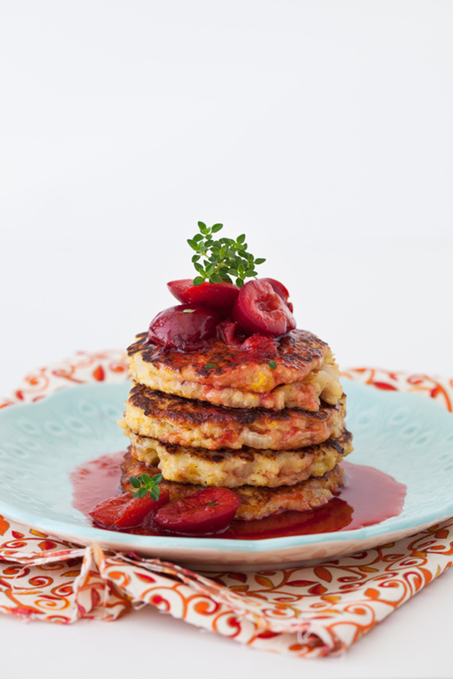 Millet Fritters with Spiced Red Wine Plum Sauce