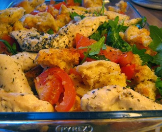 Maandagavond ovenschotel met kip, tomaat en rucola (4 personen)