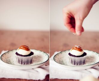 One Bowl Chocolate Cupcake with Whipped Cream Cheese Frosting & Salted Butter Caramel