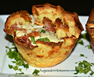 BACON, CHEESE & EGGS BAKED IN CREPE CUPS-THE PERFECT BRUNCH FOOD!