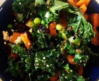 Recipe: Quick & Healthy Kale Salad with Butternut Squash, Edamame, Apple Cider & Dijon Mustard Vinaigrette