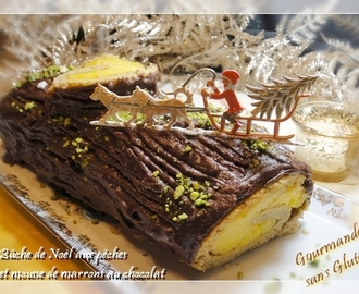 Bûche de Noël aux pêches et mousse de marron au chocolat