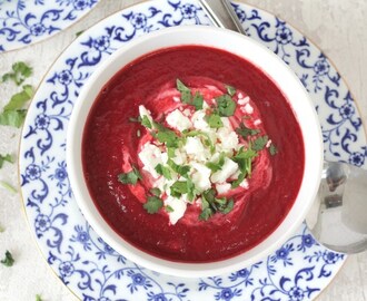 Beetroot & Carrot Soup with Feta Cheese