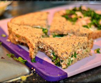 Salmon, cream cheese and seasonal leaves sandwich recipe, as part of Organix No Junk Lunchbox Challenge