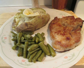 Fried Pork Chop w/ Green Beans, Baked Potato, and Whole Grain Bread