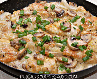 CHICKEN WITH MUSHROOM & ONIONS IN AN ASIAGO CREAM SAUCE...LIGHTENED UP!