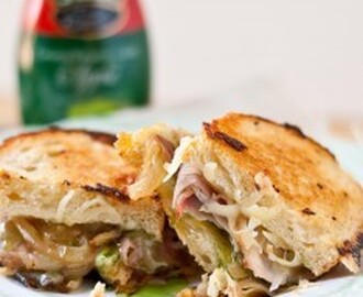 Gruyere, Ham, and Caramelized Onion Grilled Cheese with Apple Balsamic Glaze