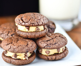 Brownie Sandwich Cookies with Chocolate Chip Cookie Dough Frosting