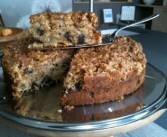Apple & prune cake with toffee walnut topping