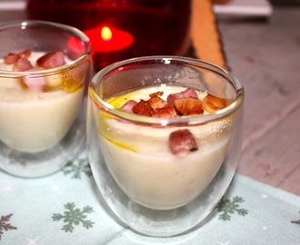 Inspiratie voor kerst: amuse van knolselderij-mousse met truffelolie en spekjes