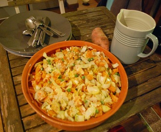 Salade met bataat, kerriekipfilet en witlof