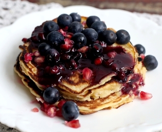 American Pancakes with Pomegranate and Blueberries