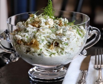 Kohlrabi fennel slaw with blue cheese and walnuts