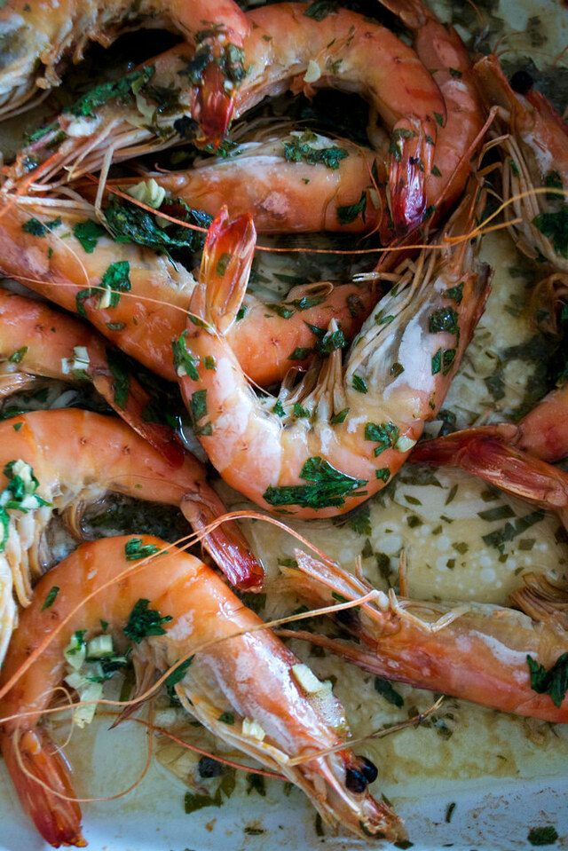 Roasted Prawns with Smoked Garlic, Parsley and Lime