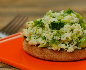 Broccoli and Cheese Egg White Scramble on Whole-Wheat English Muffin