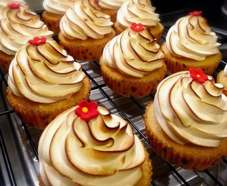 Lemon Curd Filled Vanilla Cupcakes with Swiss Meringue Frosting