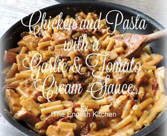 Chicken and Pasta in a Garlic and Tomato Cream Sauce
