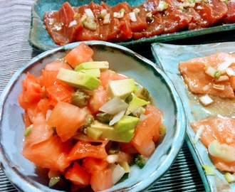 Sashimi de tonyina i salmó amb tartar de tomàquet Rosa de Barbastro