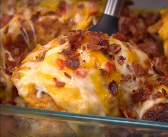 Four Cheese Bacon Stuffed Smothered Chicken Casserole!