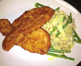 Crispy Pork Escalope with a Warm Salad of Haricot, Green Beans, Shaved Fennel & Mustard