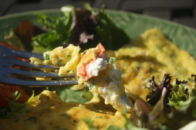 Smoked Salmon, Feta Cheese and Herb Omelette.