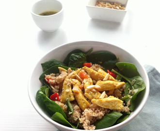 Recept: salade van spelt couscous, spinazie en reepjes kip