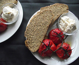 Sunday Brunch ~ Soda Bread with Vegan 'Goats Cheese' and Blistered Vine Tomatoes
