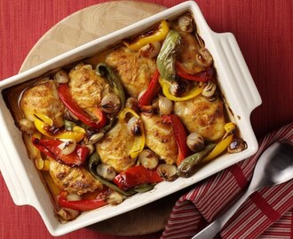 Marinated Baked Chicken With Roasted Shallots And Peppers