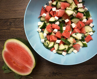Salade met watermeloen, feta en munt