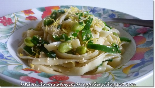Fettuccine with Spring Onions and Soya Bean : IHCC