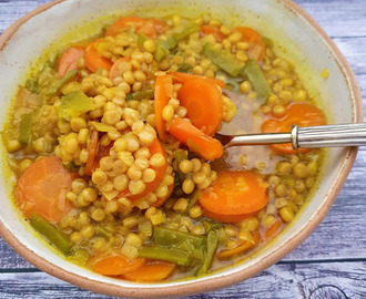 Cous cous soup with vegetables and turmeric