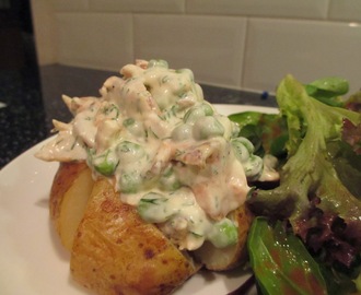 Salmon, Dill and Creme Fraiche Topped Baked Potatoes.