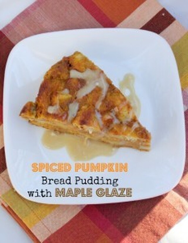 Spiced Pumpkin Bread Pudding with Maple Glaze