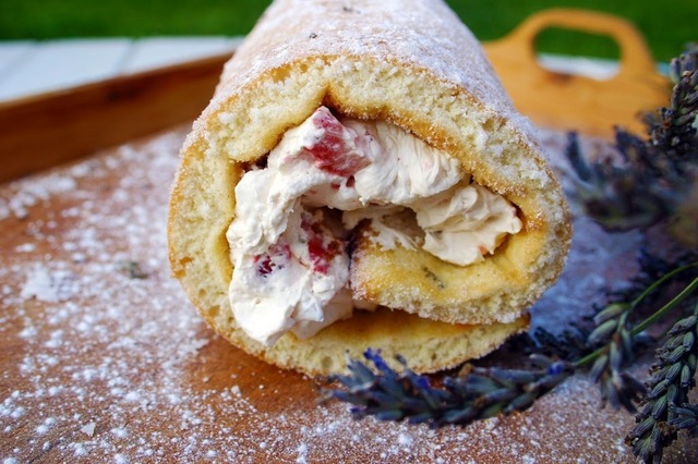 random recipes #43 - random recipes - lavender sugar swiss roll with strawberries and cream
