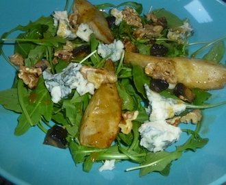 Warm Roasted Pear, Gorgonzola and Walnut Salad with a Sherry Vinegar, Pomegranate and Maple Dressing Recipe