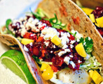 Grilled Fish Tacos with Roasted Cranberry Mango Salsa