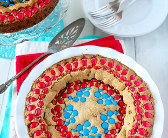 Brown Butter Captain America Shield M&M Chocolate Chip Cookie Cake