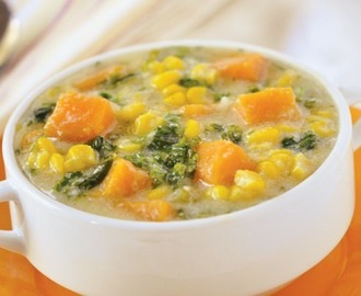 Holly Clegg&#8217;s Chunky Corn Chowder with Kale and Sweet Potato
